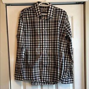Express Men's Checkered Black and White Shirt - Fitted